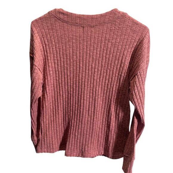 BKE Lace-Up Ribbed Knit Long Sleeve Top Womens XS Rose Pink - Picture 4 of 4